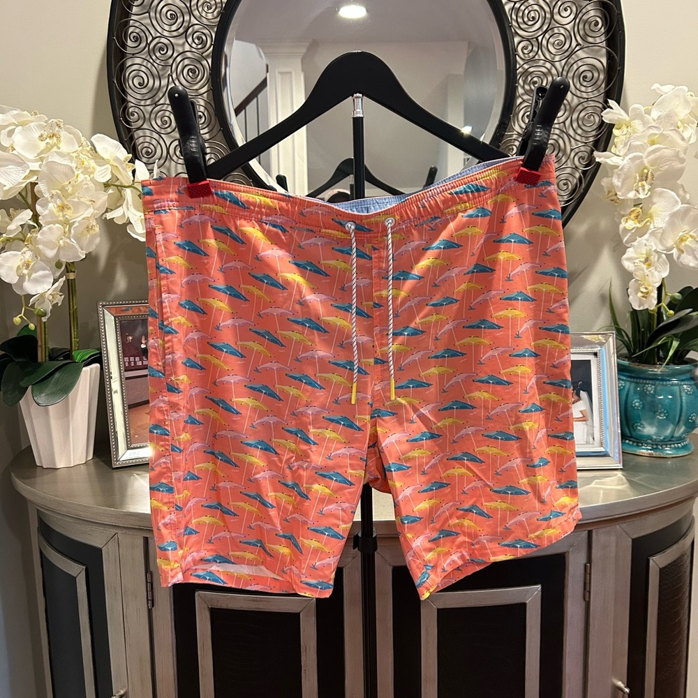 Bonobos Orange Umbrella Print Swim Shorts